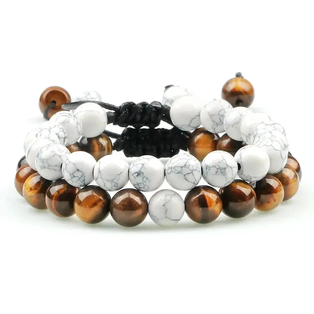 Twin Spirit Adjustable Tiger Eye & Lava Stone Bracelets - Unisex Yoga Jewelry Set