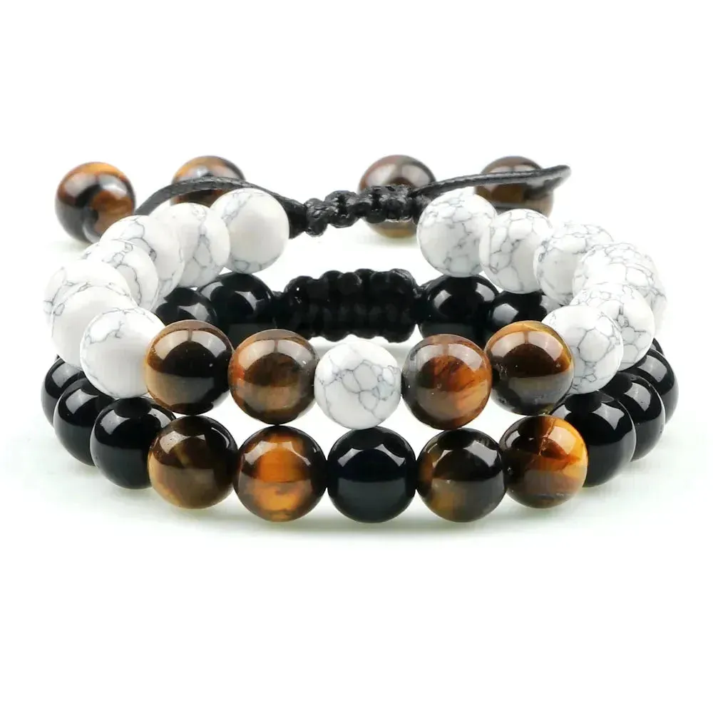 Twin Spirit Adjustable Tiger Eye & Lava Stone Bracelets - Unisex Yoga Jewelry Set