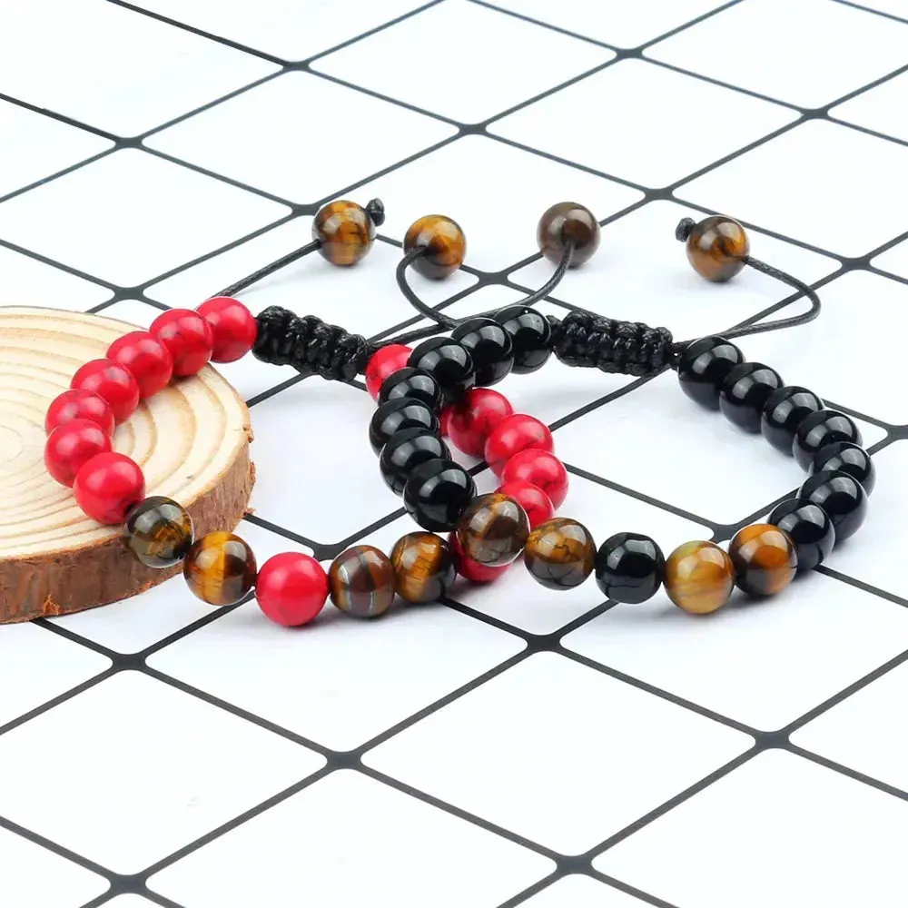 Twin Spirit Adjustable Tiger Eye & Lava Stone Bracelets - Unisex Yoga Jewelry Set