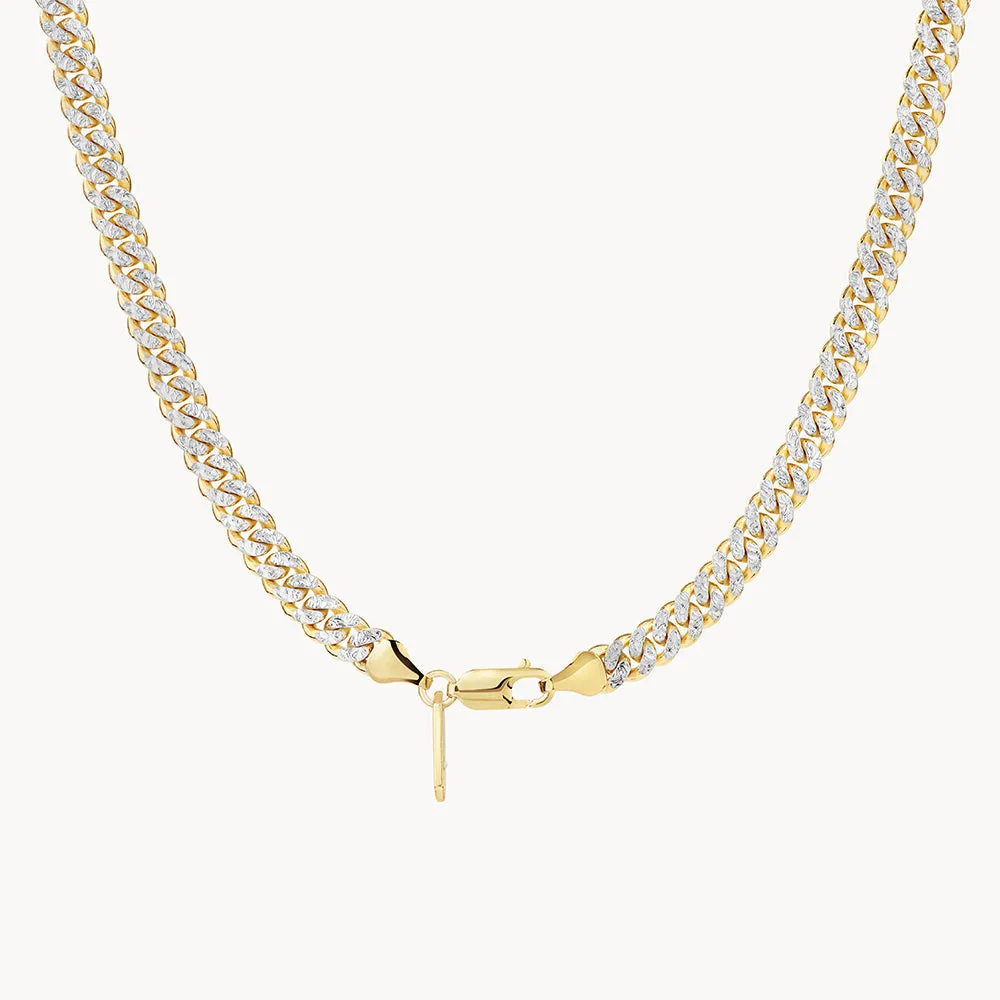 Two Tone Cuban Chain Necklace in Gold