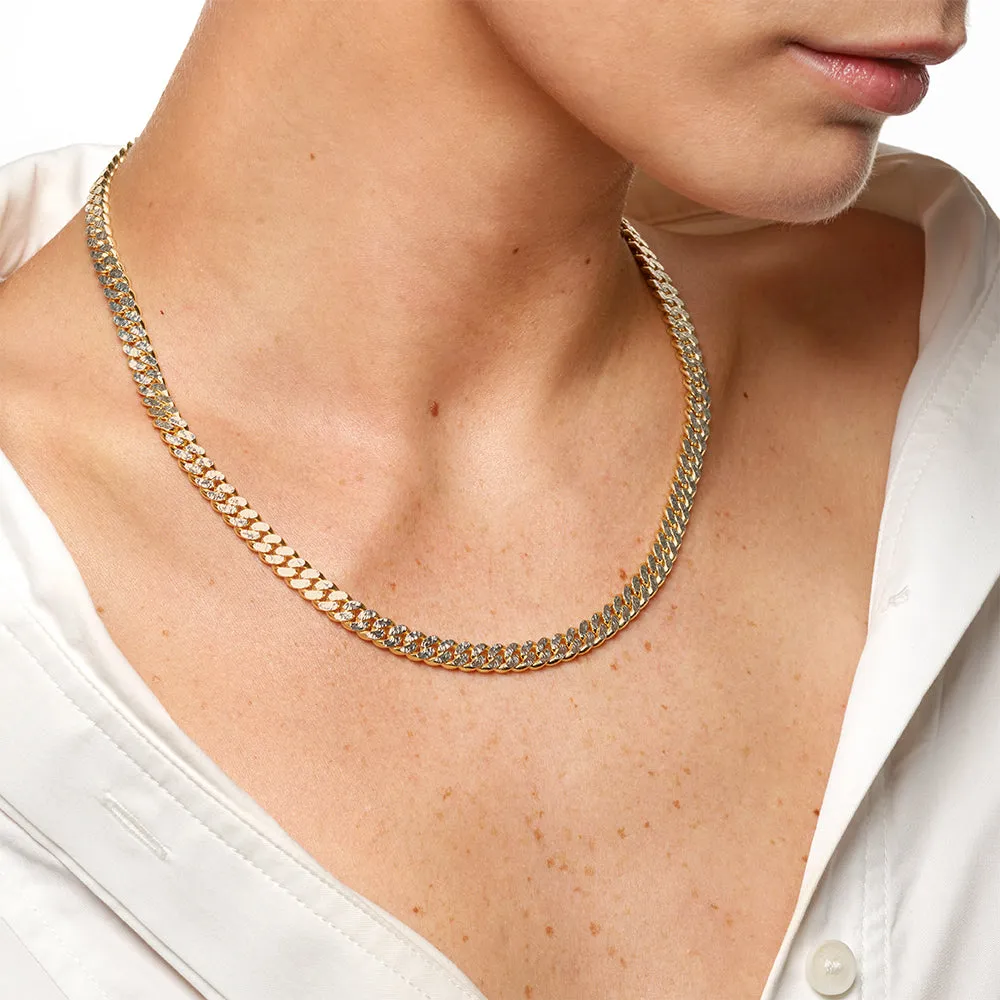 Two Tone Cuban Chain Necklace in Gold