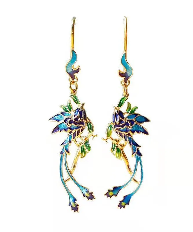 Unique Blue Sterling Silver Overgild Cloisonne Drop Earrings TW1025