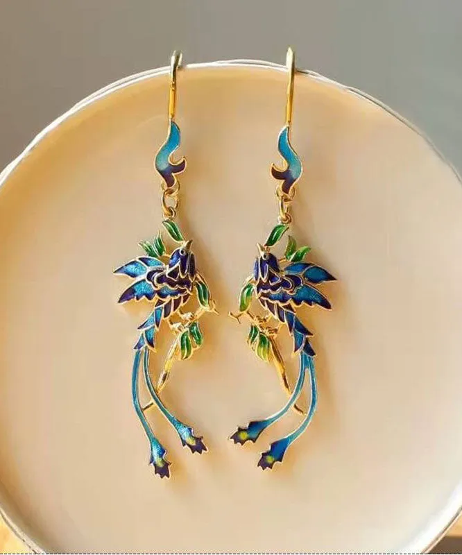 Unique Blue Sterling Silver Overgild Cloisonne Drop Earrings TW1025