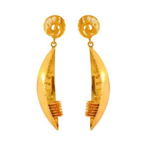 Unique Boat Shape 22k Gold Drop Earrings In Meenakari Style