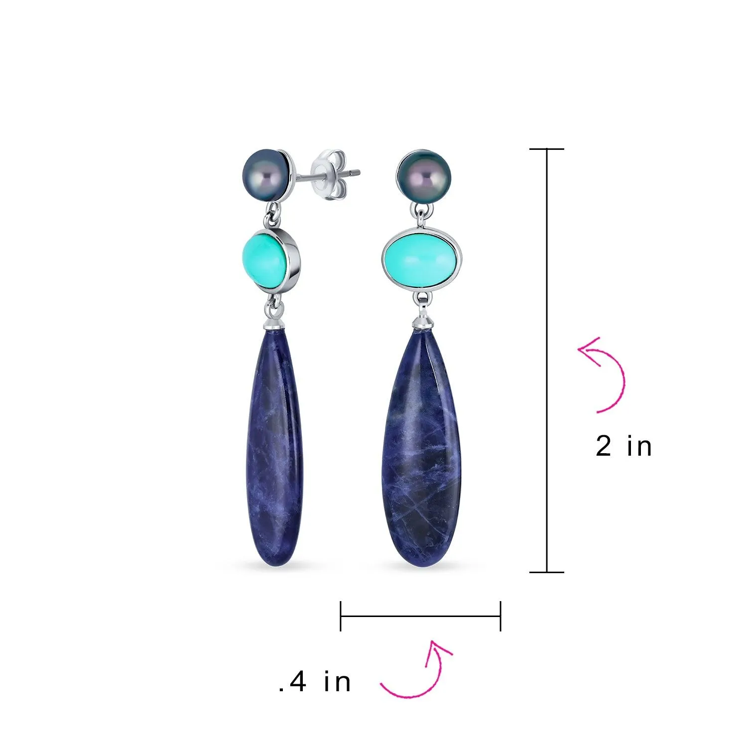 Unique Geometric Dangle Gemstone Earrings with Turquoise & Sodalite Teardrops