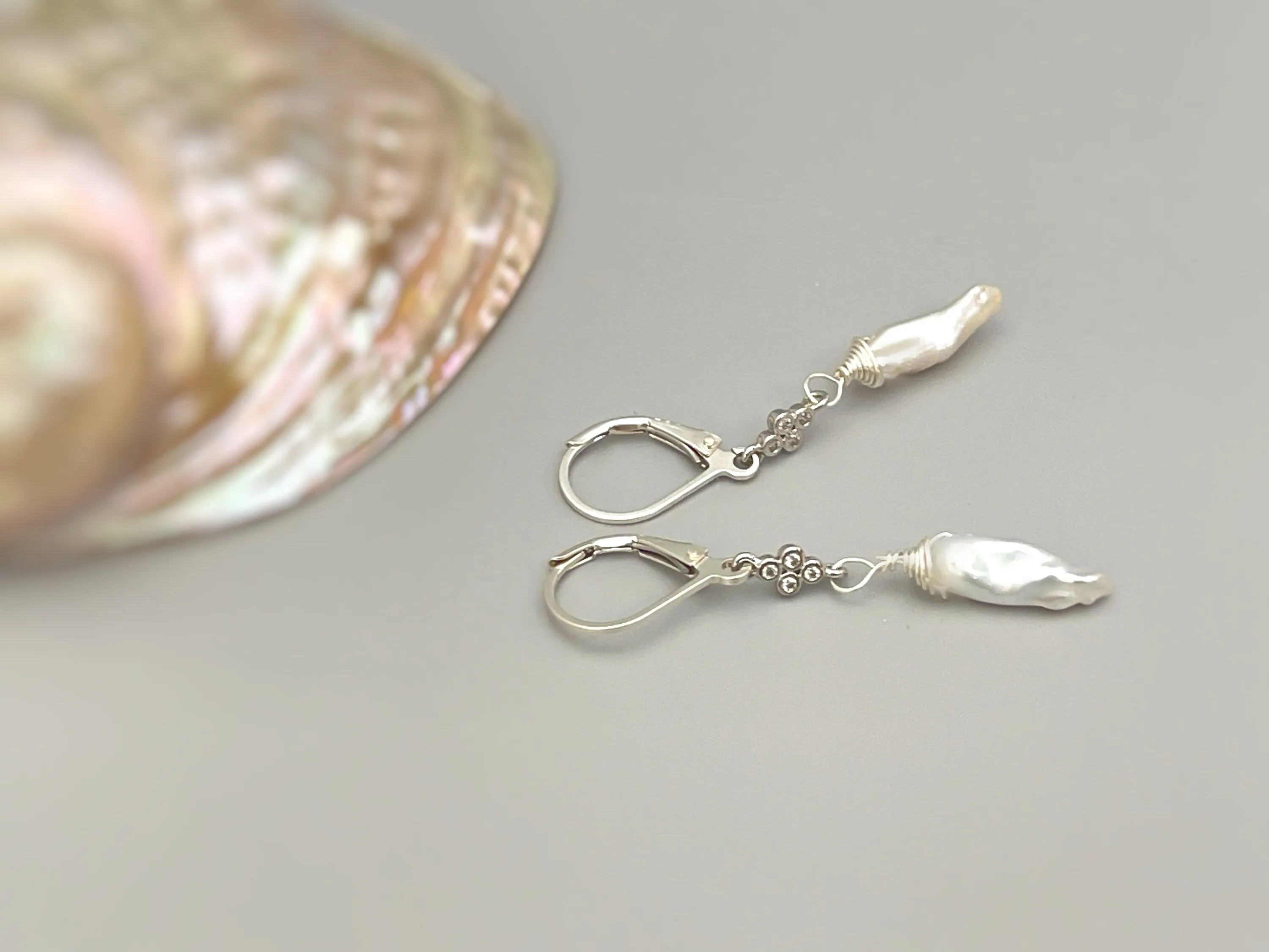 Unique Icicle Pearl Earrings dangle, Sterling Silver