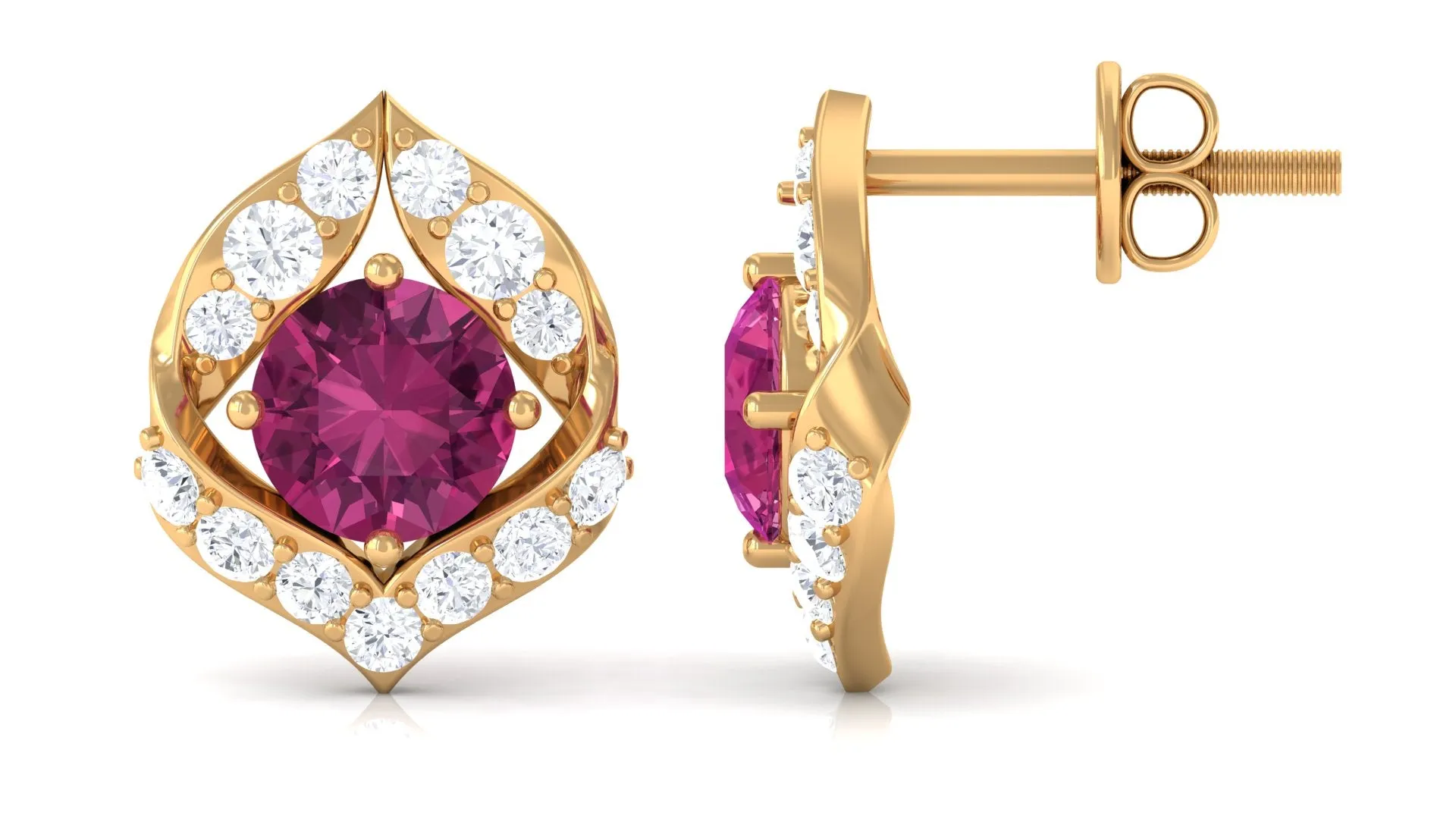 Unique Pink Tourmaline Stud Earrings with Diamond