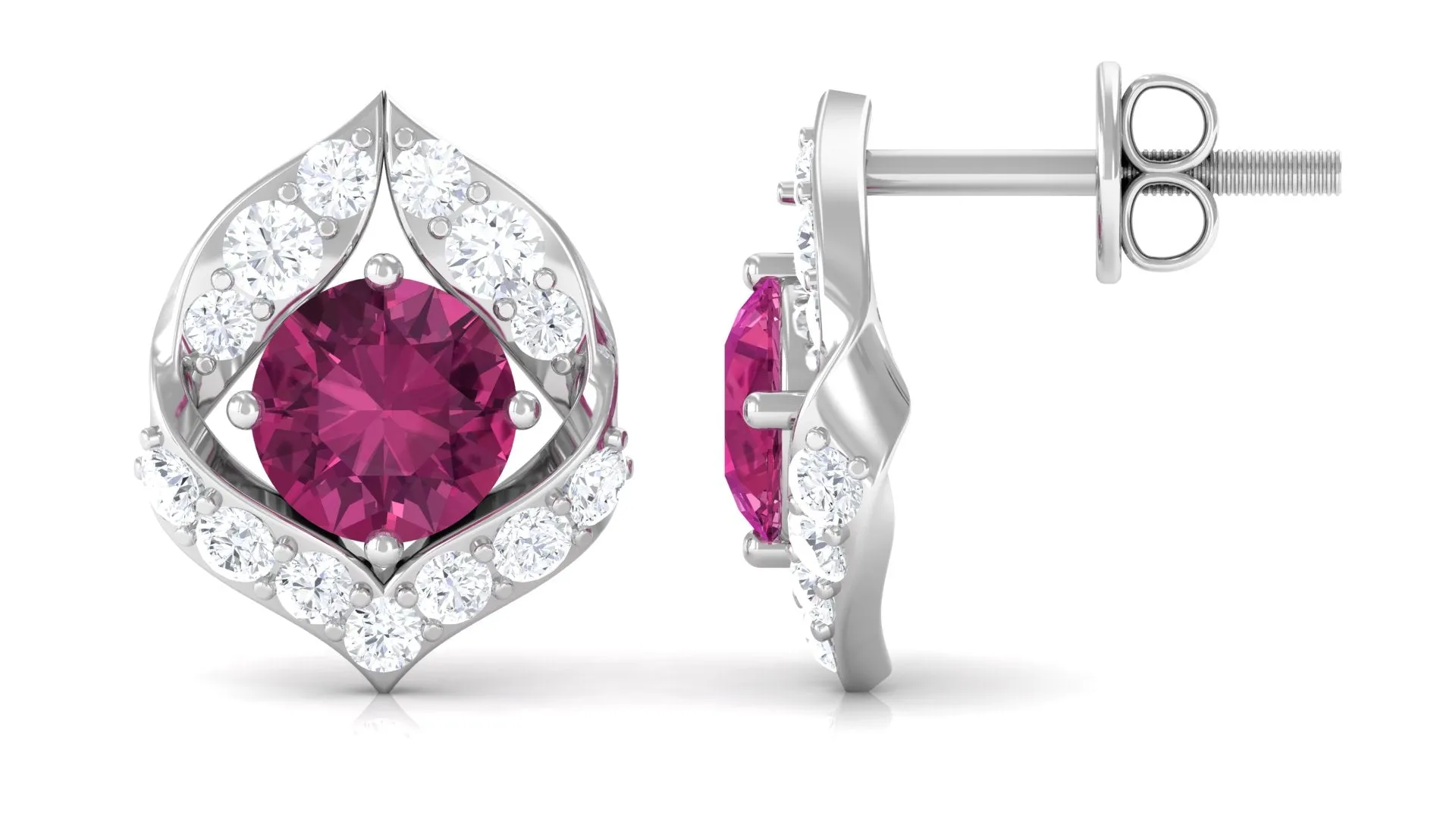 Unique Pink Tourmaline Stud Earrings with Diamond