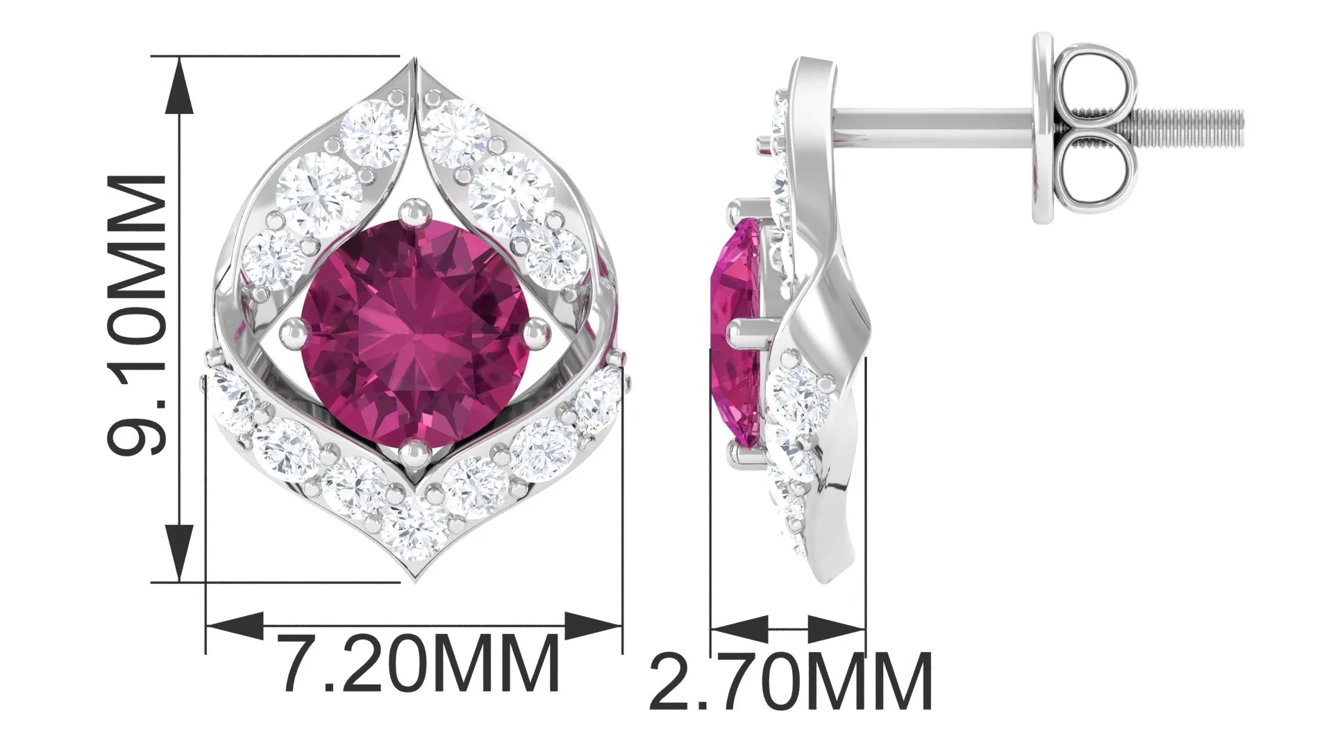 Unique Pink Tourmaline Stud Earrings with Diamond