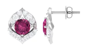 Unique Pink Tourmaline Stud Earrings with Diamond