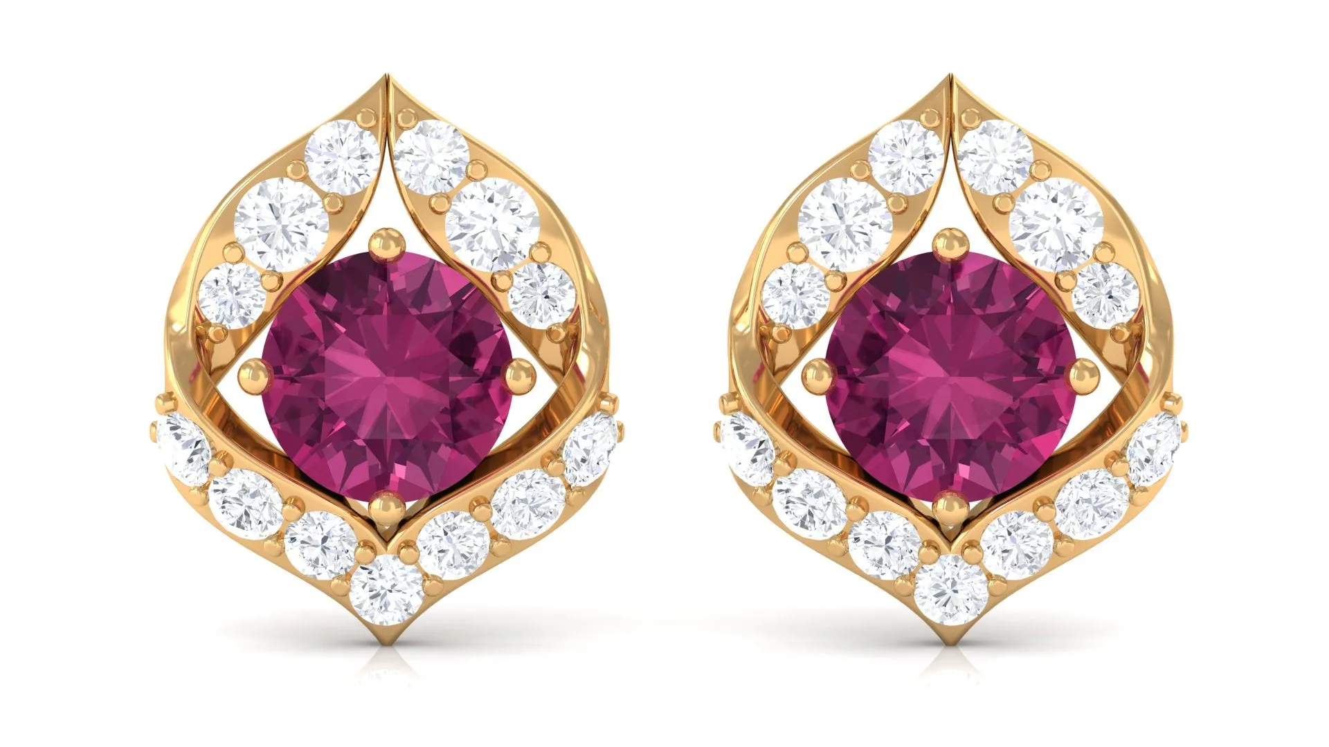 Unique Pink Tourmaline Stud Earrings with Diamond