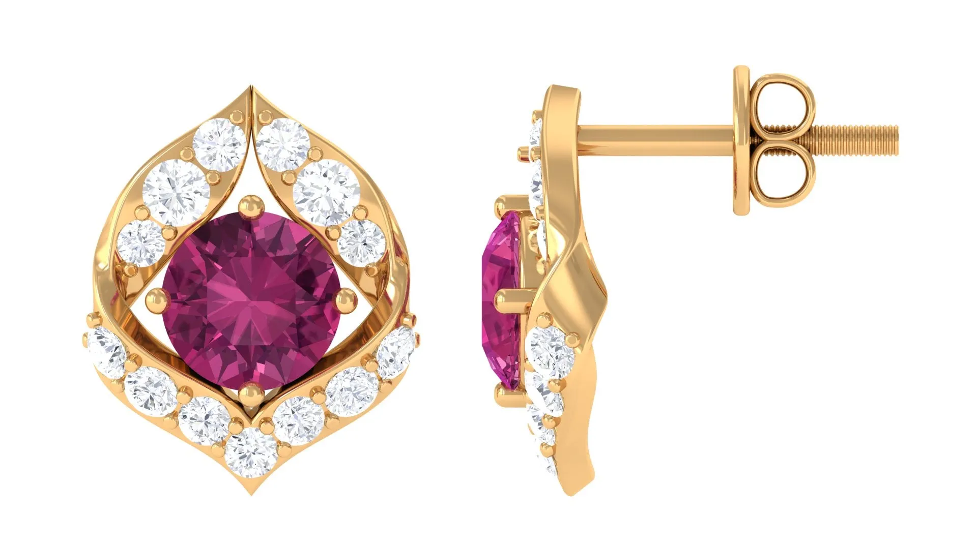 Unique Pink Tourmaline Stud Earrings with Diamond