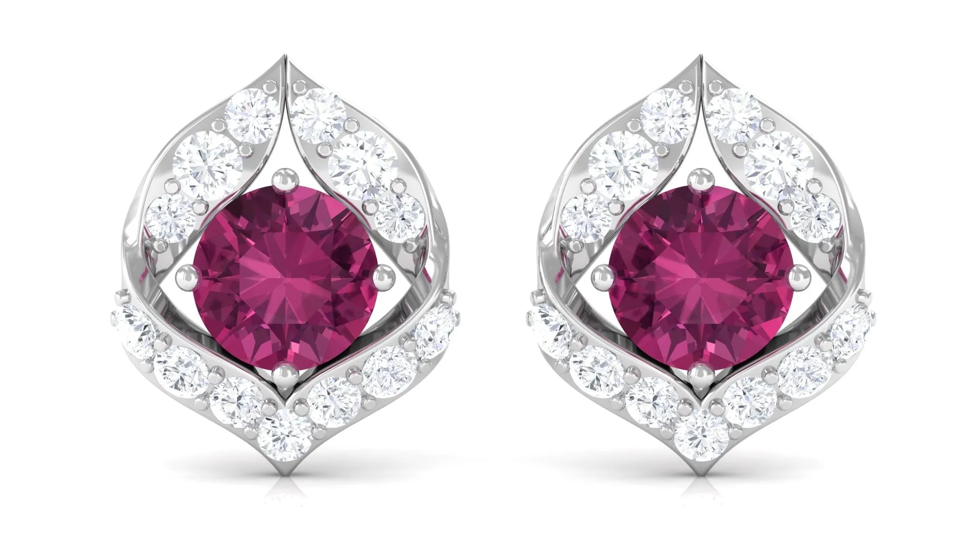 Unique Pink Tourmaline Stud Earrings with Diamond