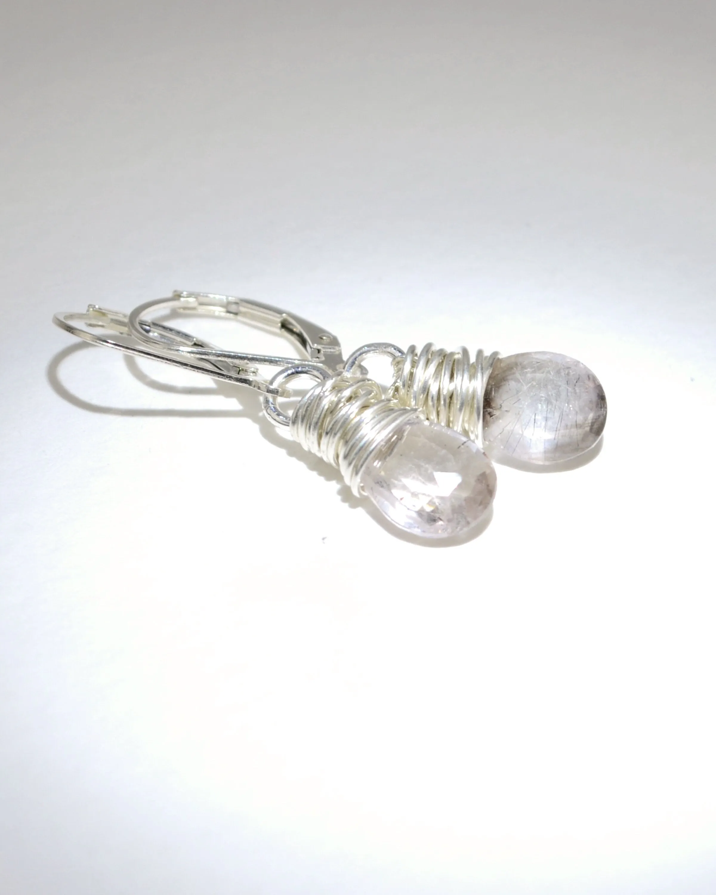 Unique silver wire wrapped rutilated quartz earrings, minimalist earrings