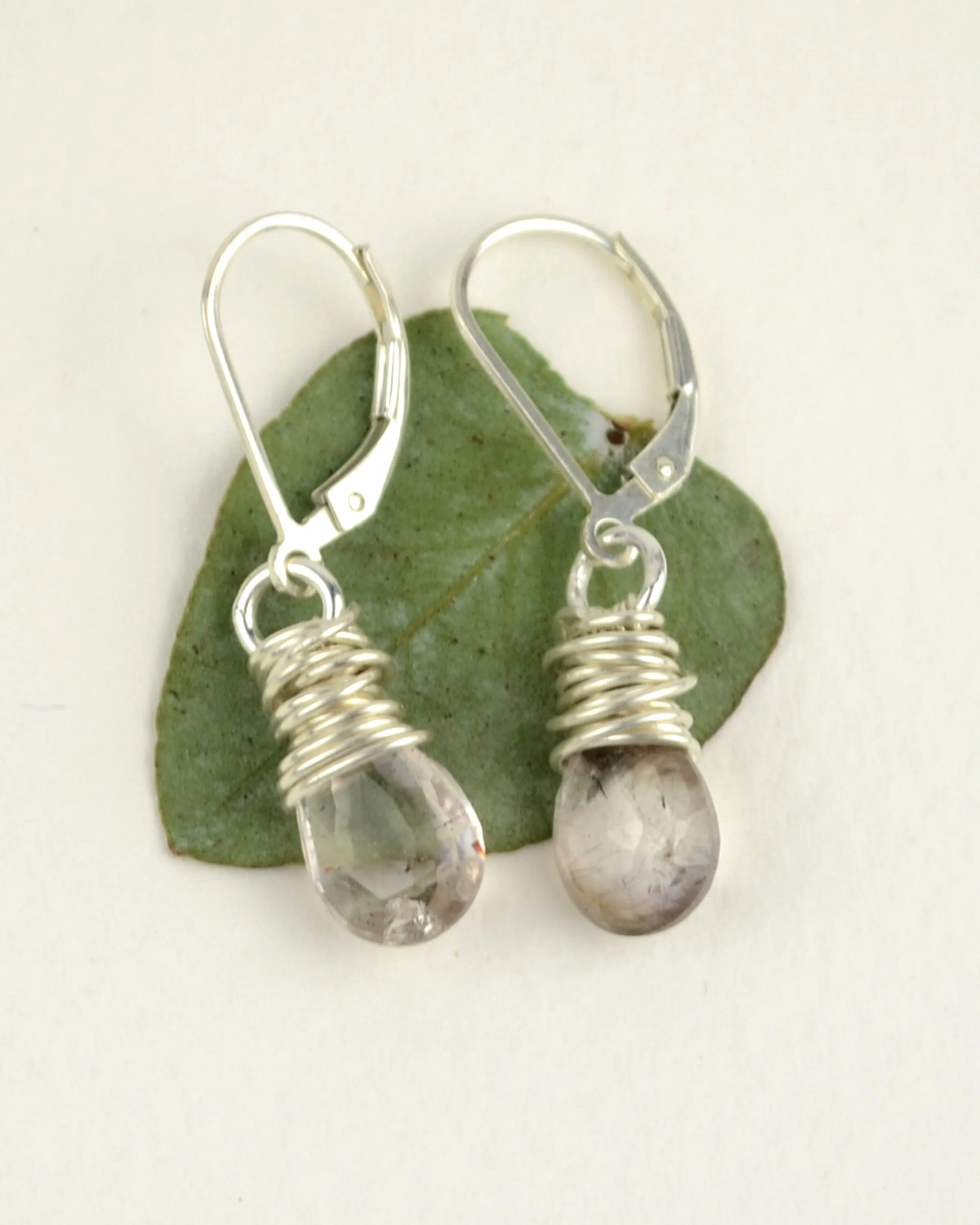 Unique silver wire wrapped rutilated quartz earrings, minimalist earrings