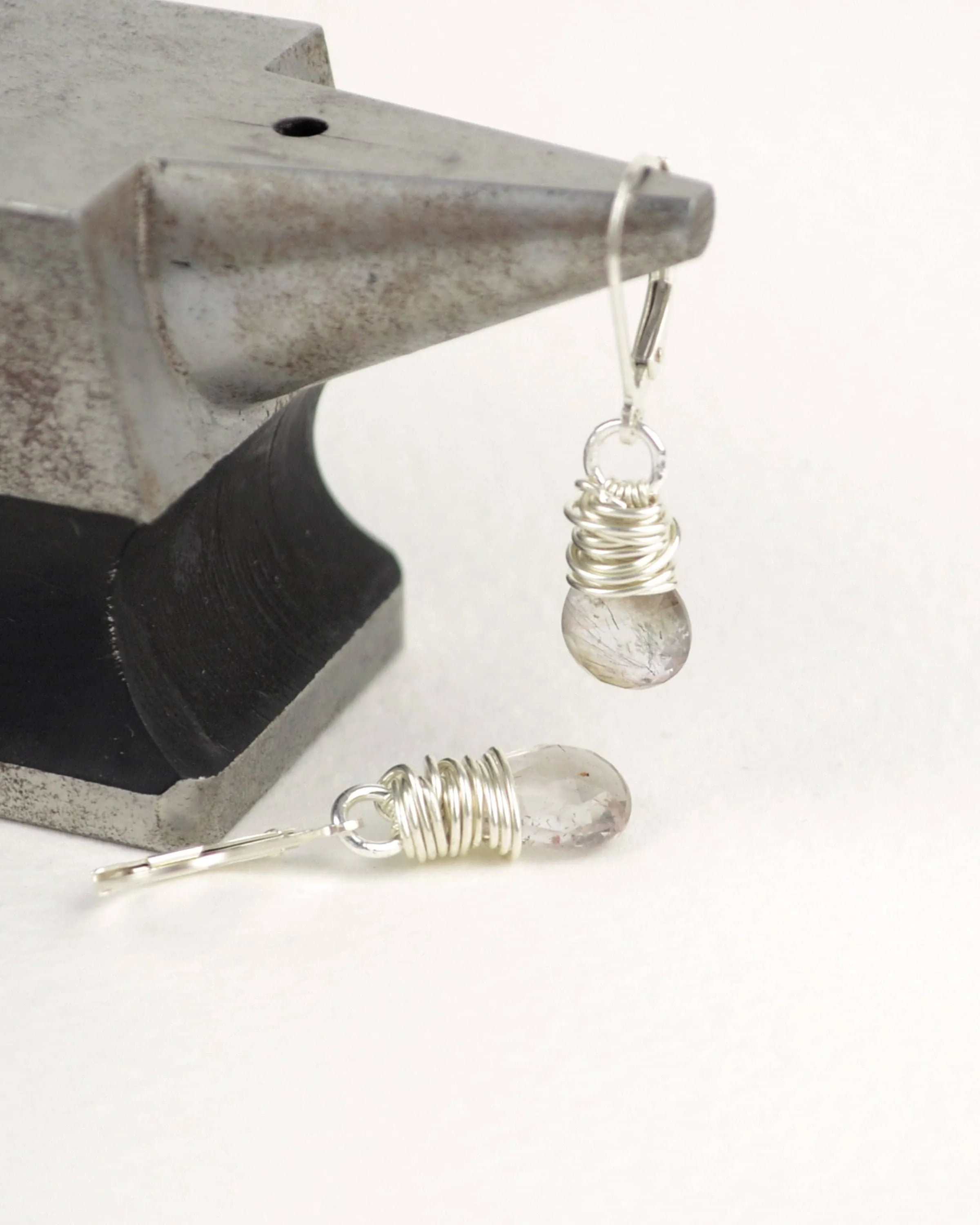 Unique silver wire wrapped rutilated quartz earrings, minimalist earrings