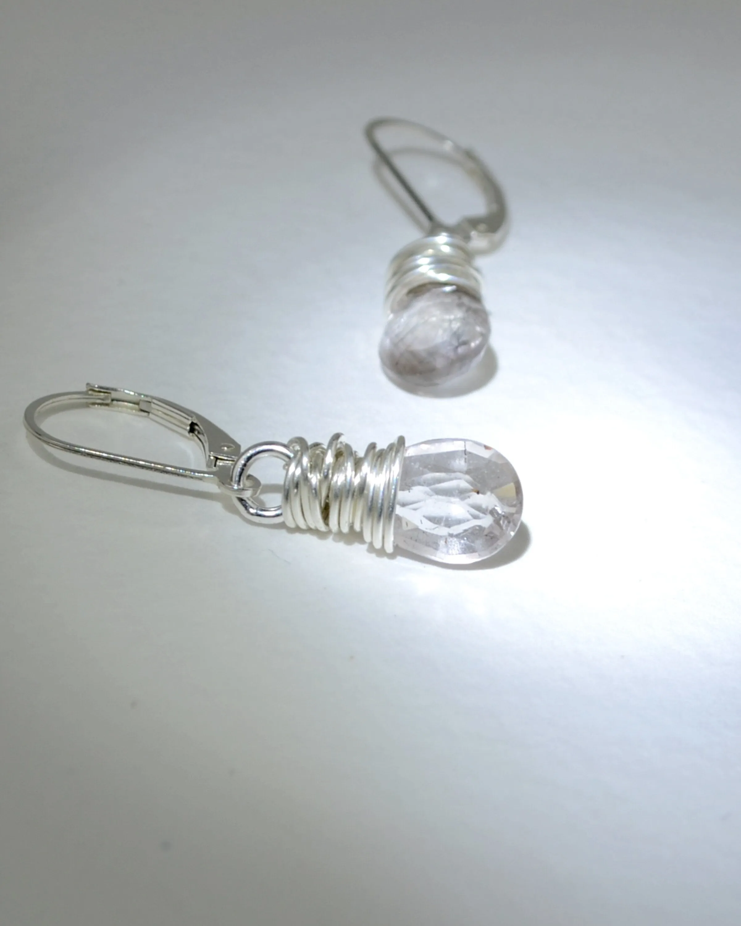 Unique silver wire wrapped rutilated quartz earrings, minimalist earrings