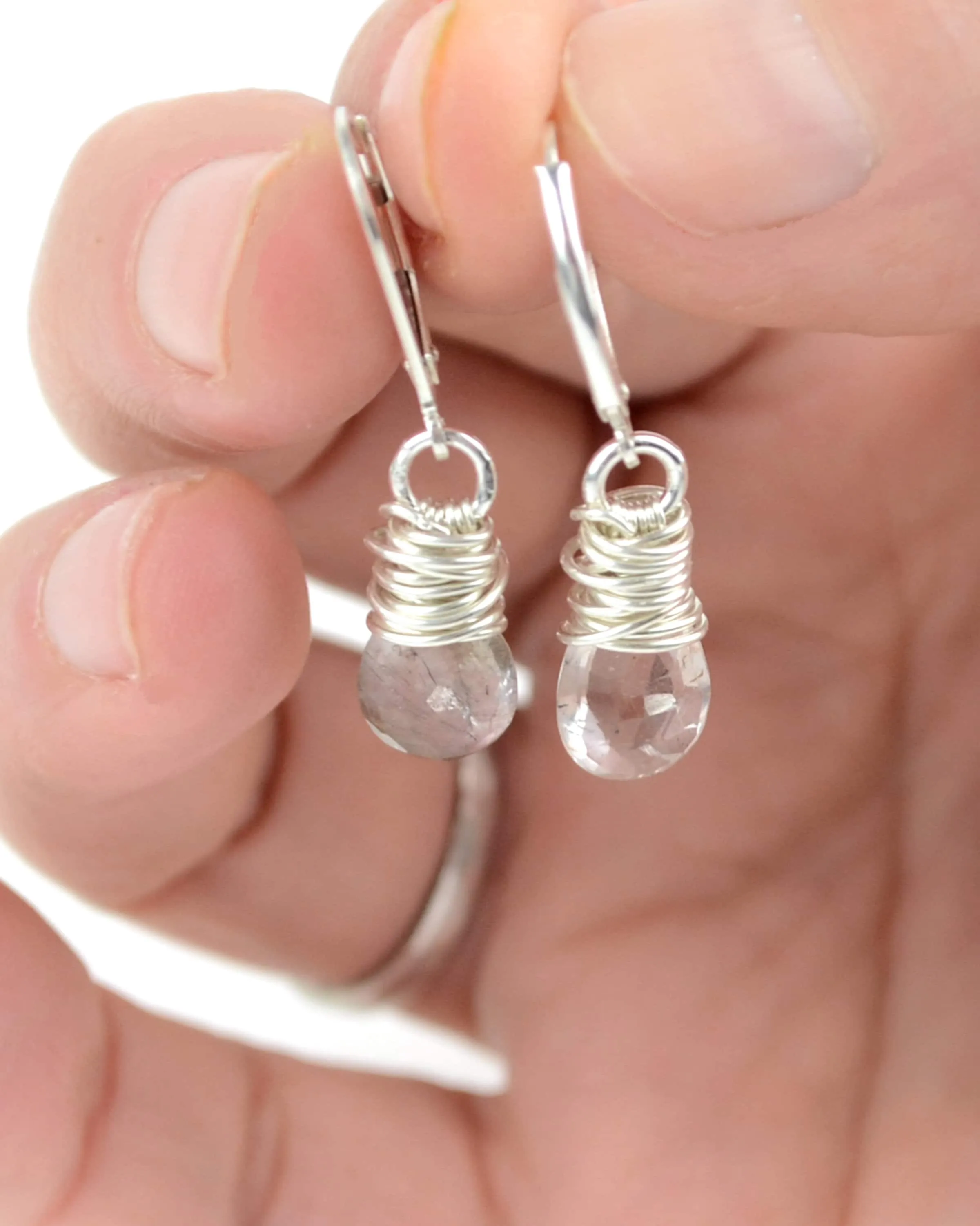 Unique silver wire wrapped rutilated quartz earrings, minimalist earrings