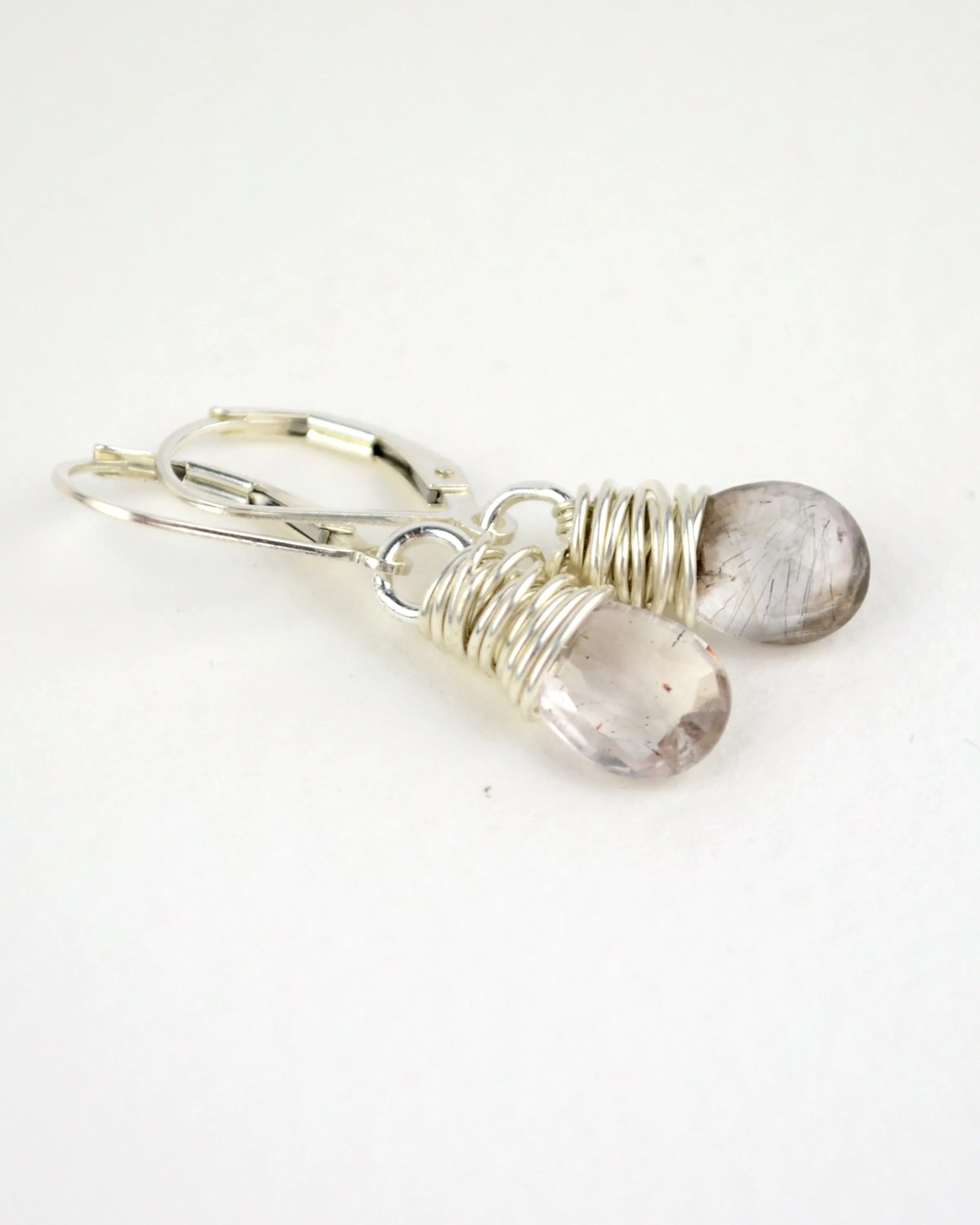 Unique silver wire wrapped rutilated quartz earrings, minimalist earrings