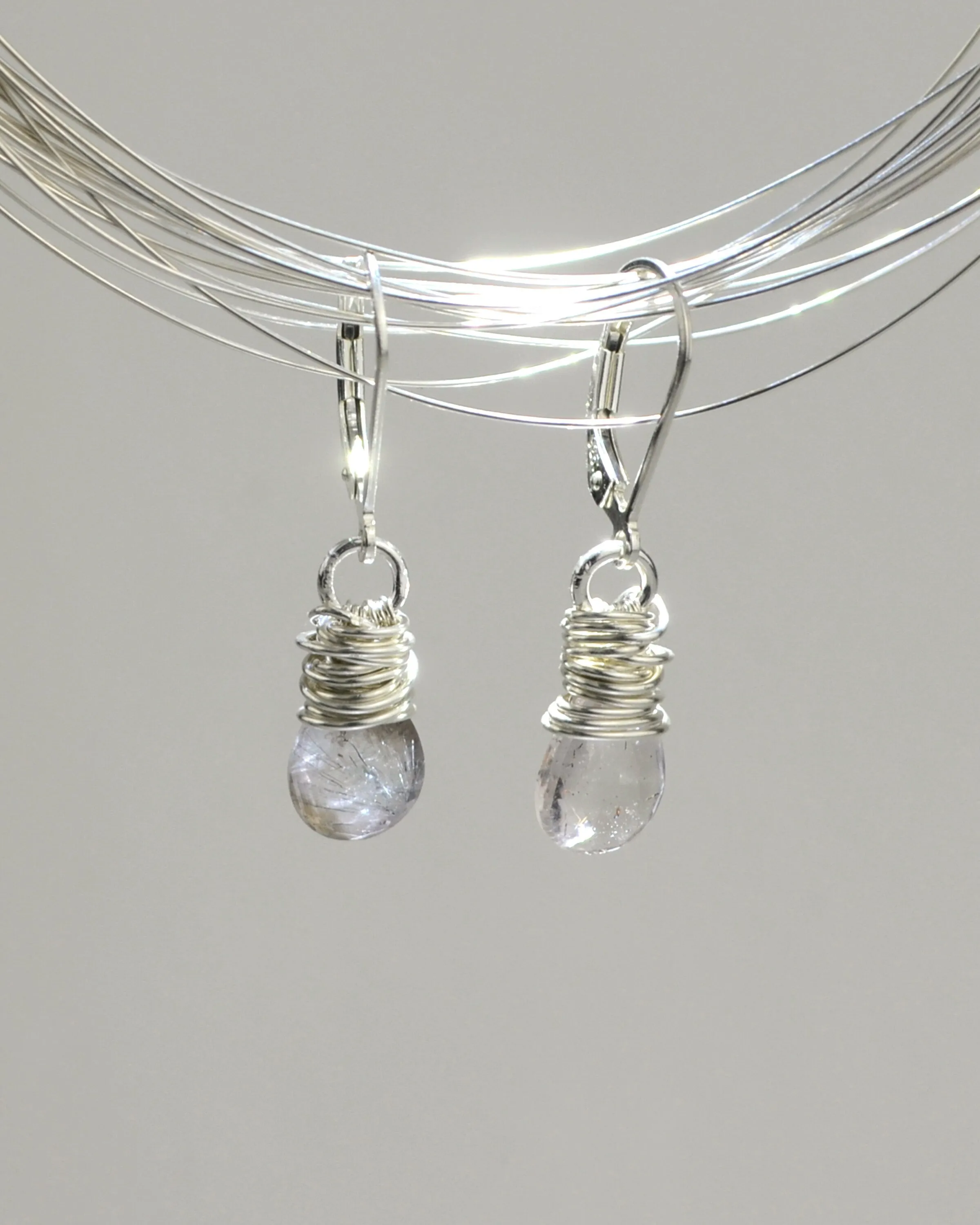 Unique silver wire wrapped rutilated quartz earrings, minimalist earrings