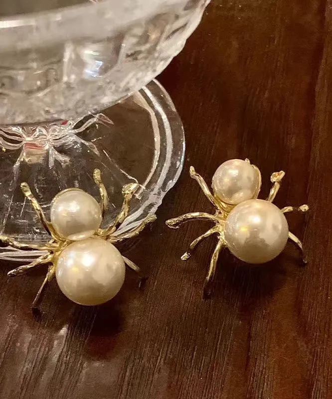 Unique White Sterling Silver Alloy Pearl Spider Stud Earrings QU033