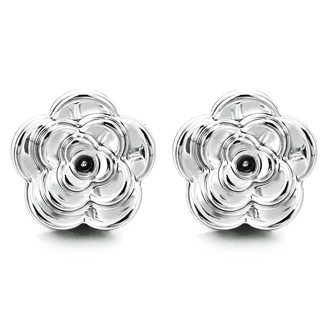 Unique Womens Magnetic Camellia Flower Stud Earring, Non-Piercing Clip On Fake Ear