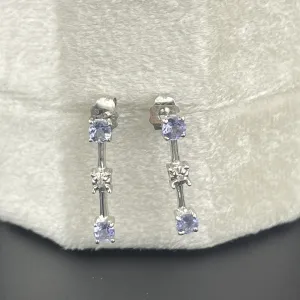 Vintage 10K White Gold Tanzanite Diamond Bar Drop Earrings