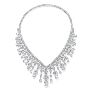 Vintage Art Deco Bridal Jewelry Teardrop CZ Collar Necklace Silver Plated