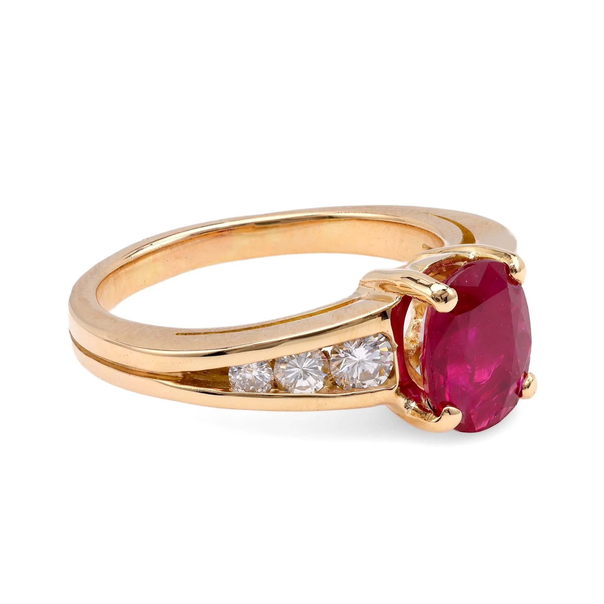 Vintage French GIA 1.56 Carat Burma Ruby Diamond 18K Yellow Gold Ring