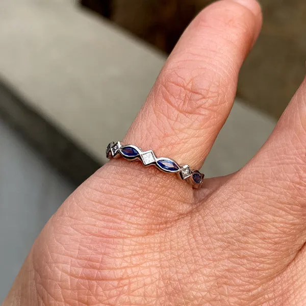 Vintage Marquise Sapphire & Diamond Eternity Band, Size 4