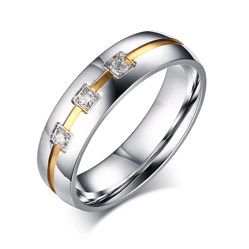 Vintage Wedding Rings For Women Men Stainless Steel Bands Jewelry Engagement CZ Ring