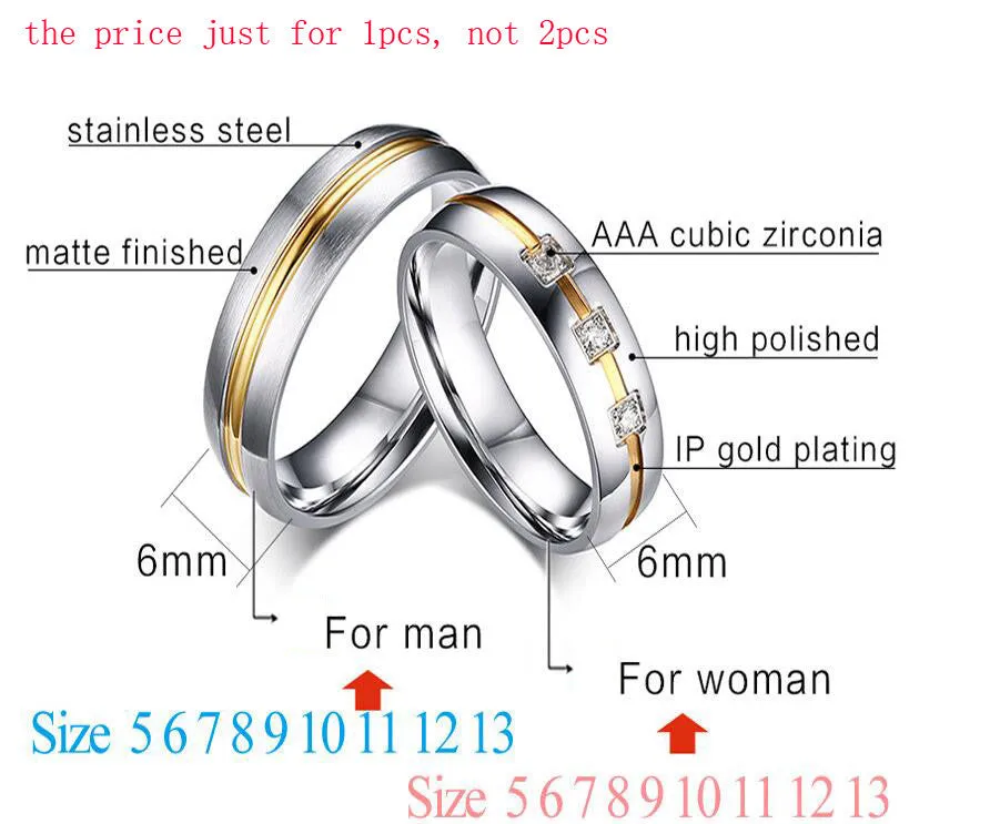 Vintage Wedding Rings For Women Men Stainless Steel Bands Jewelry Engagement CZ Ring