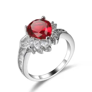 Water Drop Shaped Red Ruby Silver Ring