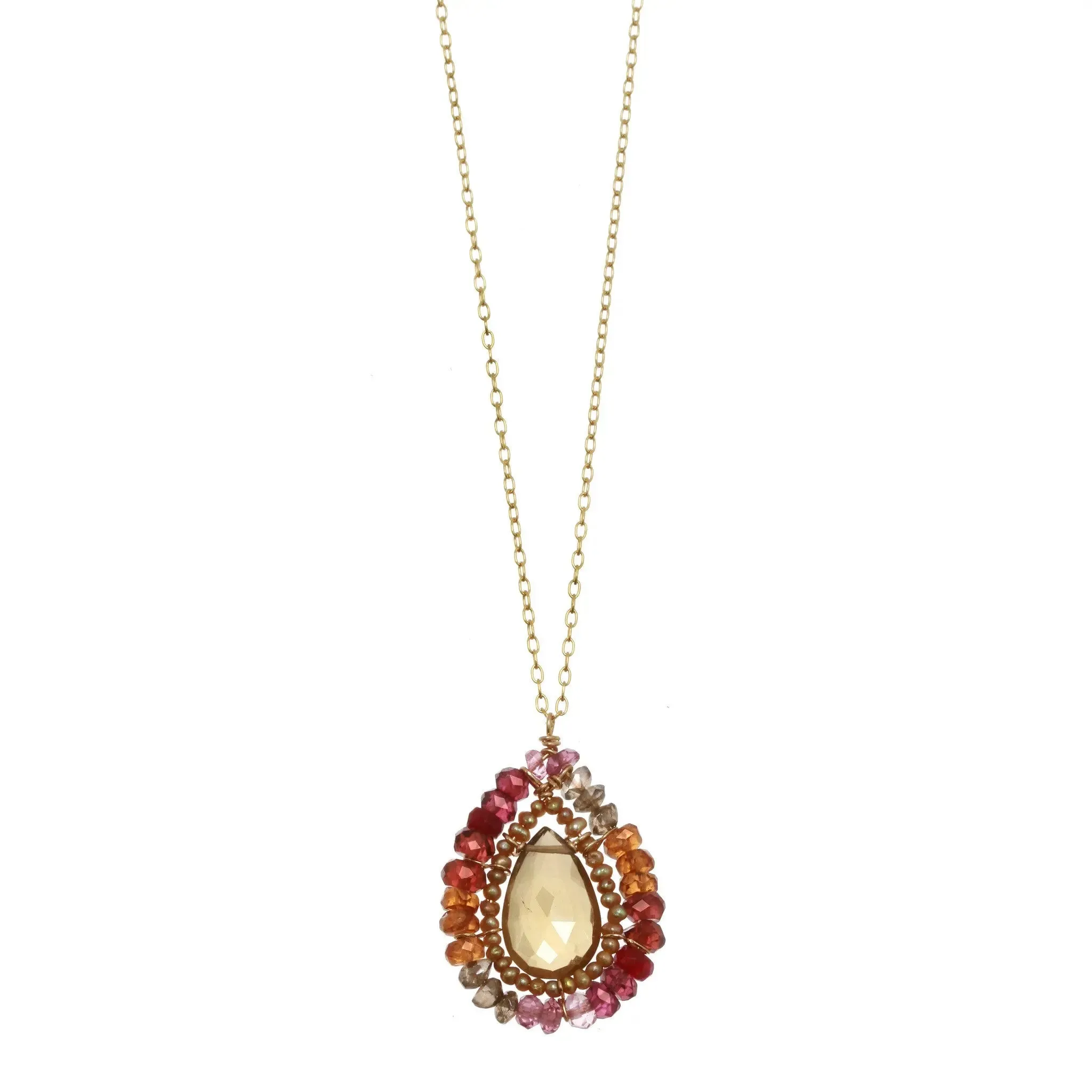 Whiskey Quartz and Ruby Necklace 2357 by Michelle Pressler Jewelry