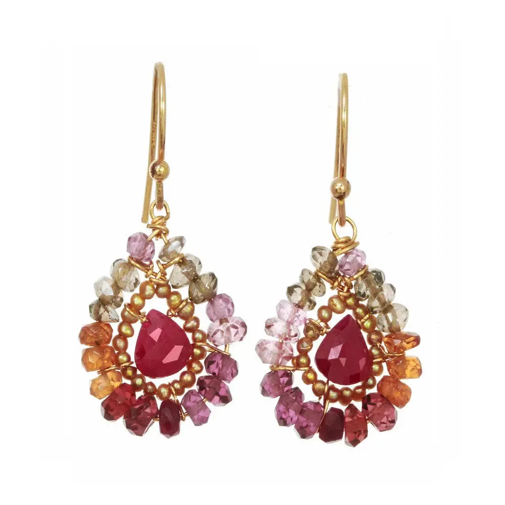 Whiskey Quartz and Ruby Teardrop Earrings 2362 by Michelle Pressler Jewelry