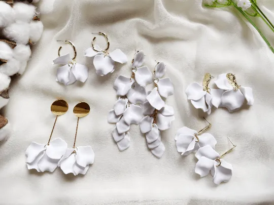 White - flowers earrings | frosted petals floral earrings | unique statement | bridal party wedding earrings