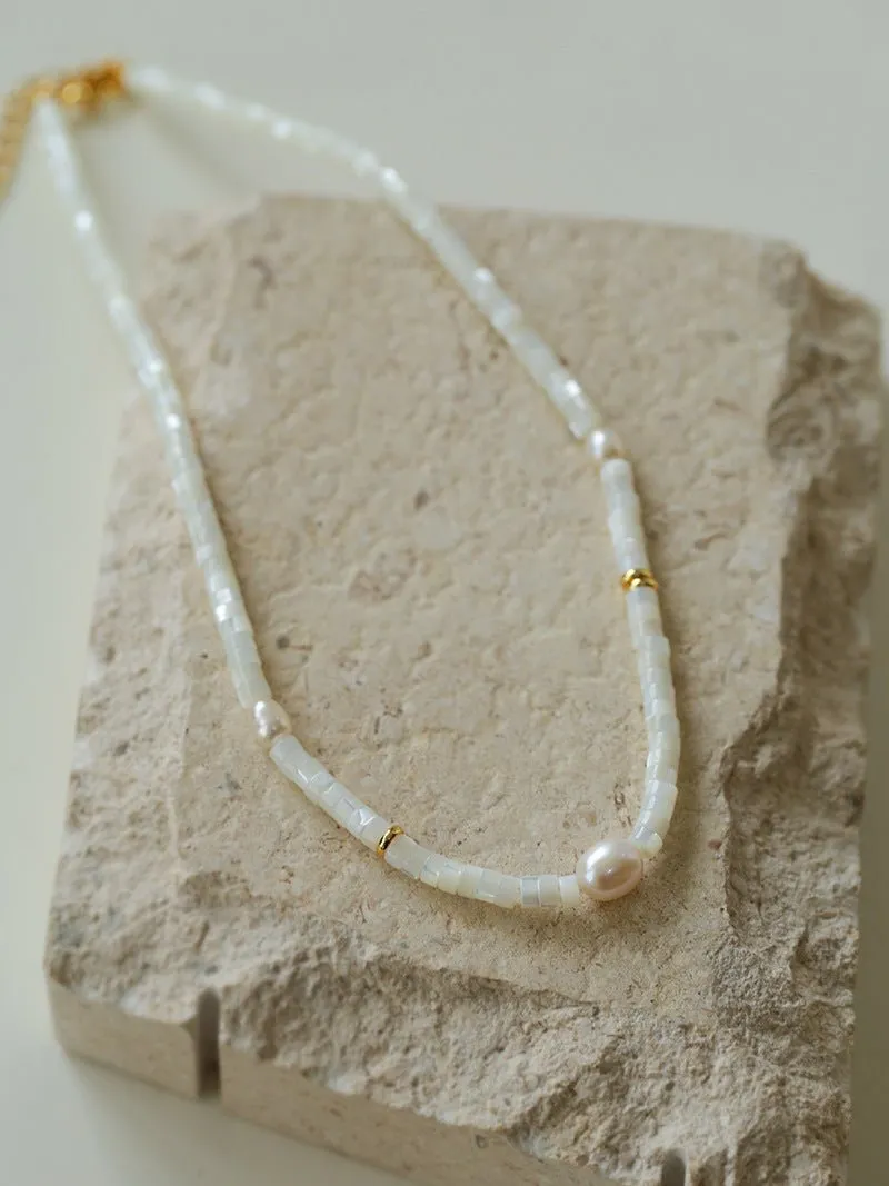 White Mother of Fritillary Pearl Necklace