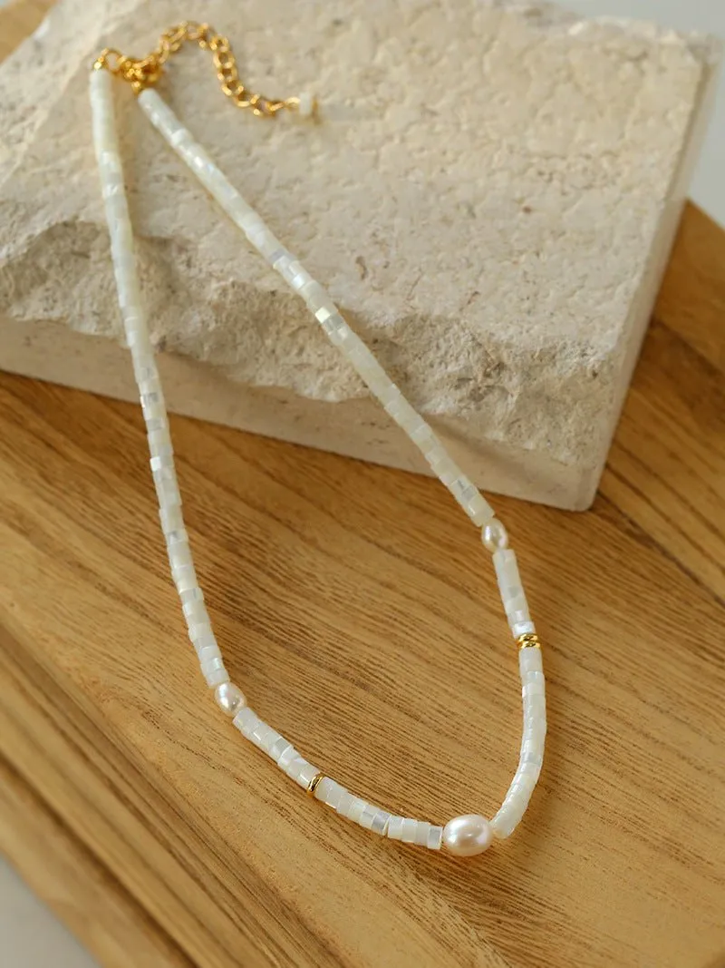 White Mother of Fritillary Pearl Necklace