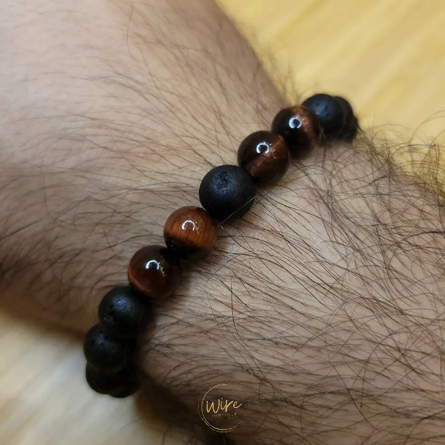 Wire Boutique Handmade Men Lava Stone And Tiger Eye Bracelet