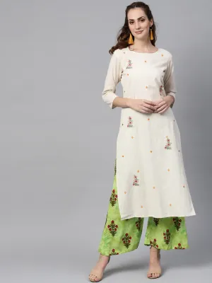 Women Off-White & Beige Embroidered Kurta Set