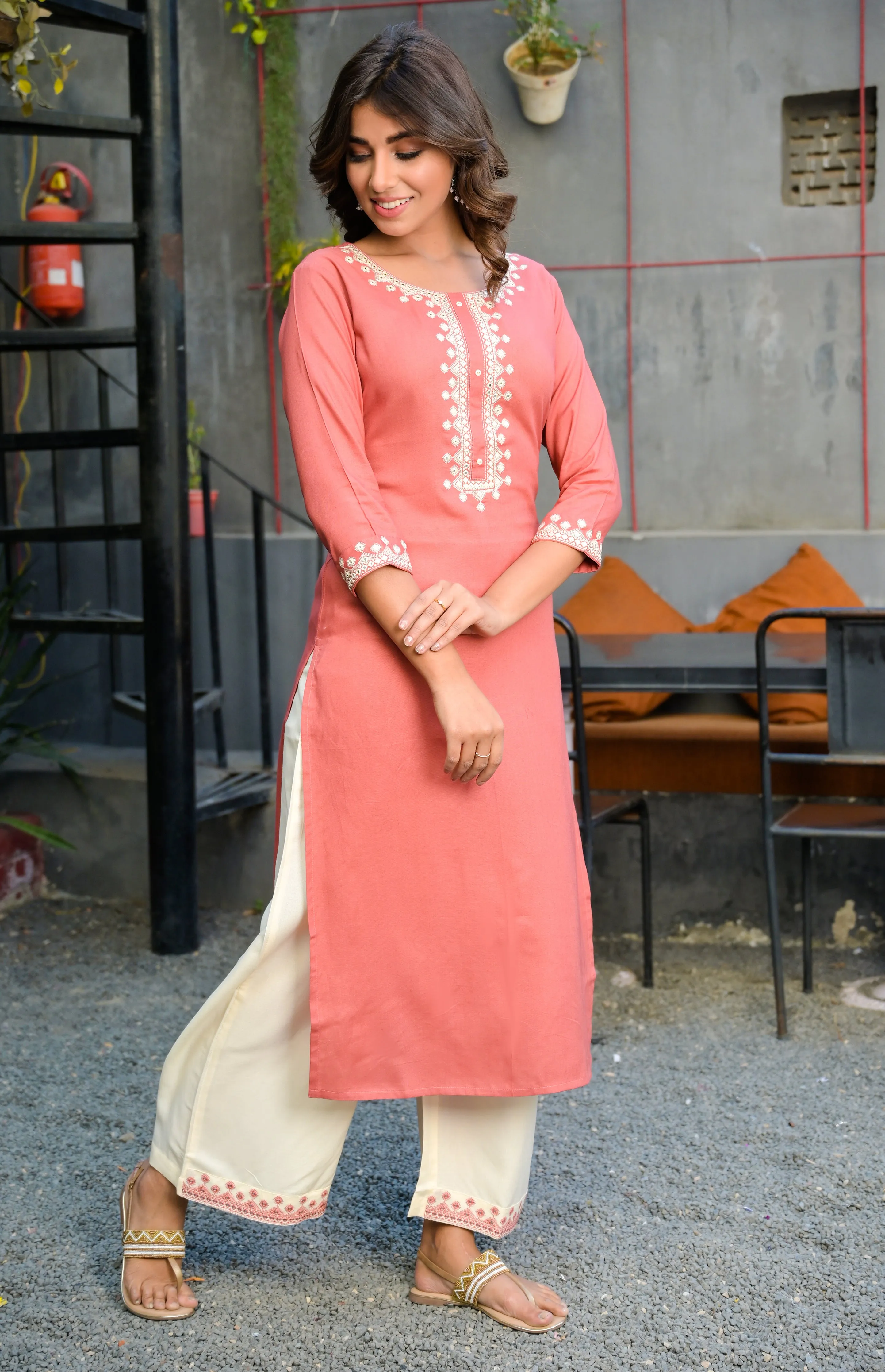 Women Rust And Offwhite Printed Kurta Set