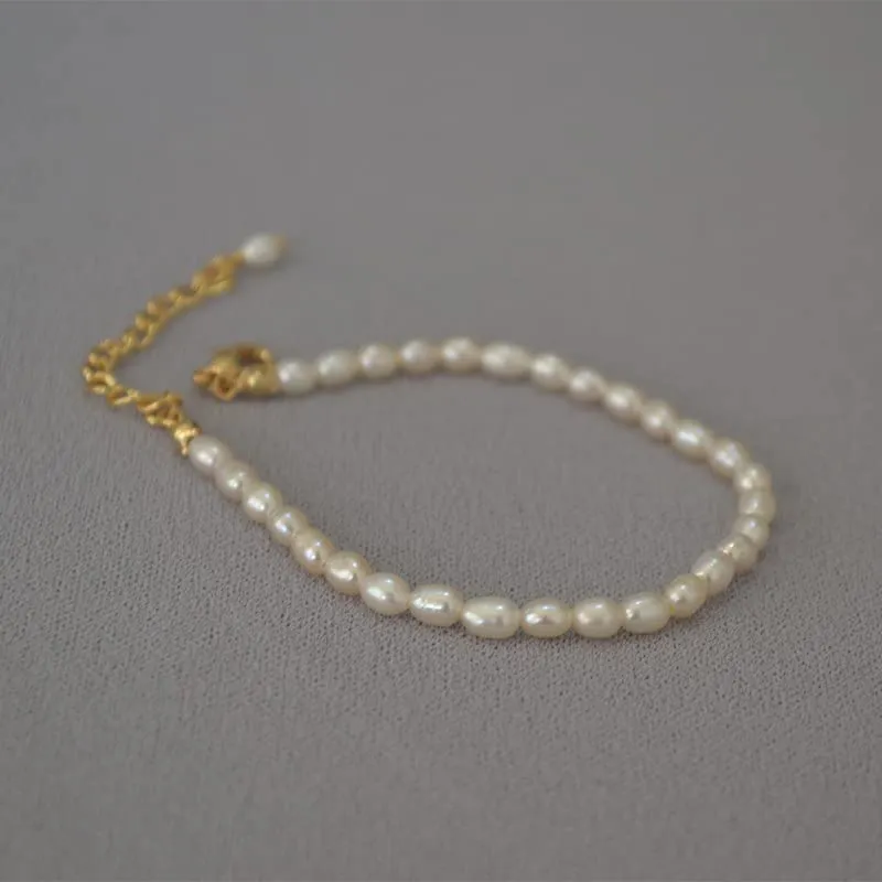 Women's White Pearl Bracelet | Handmade 4-5mm Freshwater Pearl Beaded Bracelet for Ladies and Girls