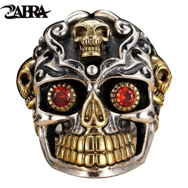 ZABRA Punk Gothic Skull Silver Rings Red Cubic Zirconia Ring Gold 925 Sterling Silver Rings For Men Jewelry