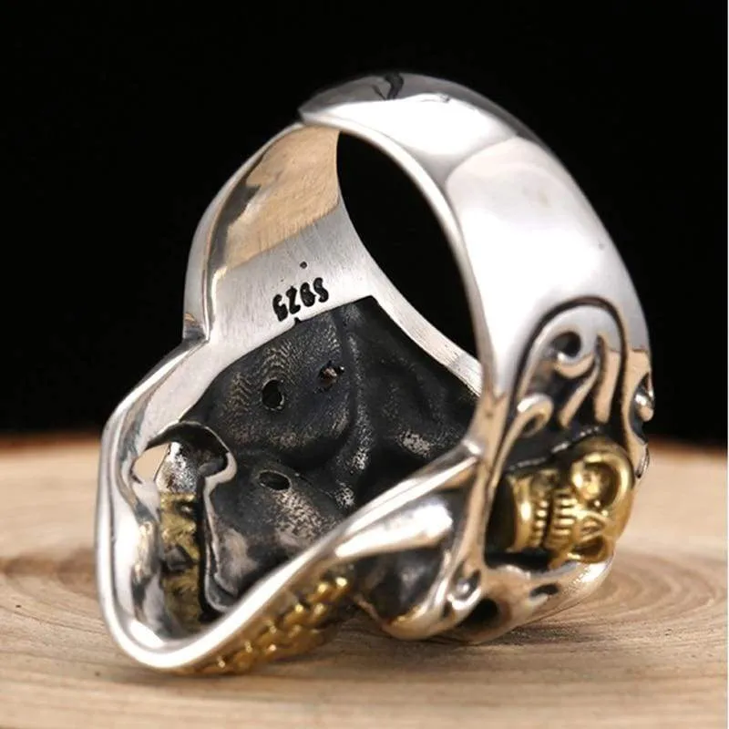 ZABRA Punk Gothic Skull Silver Rings Red Cubic Zirconia Ring Gold 925 Sterling Silver Rings For Men Jewelry