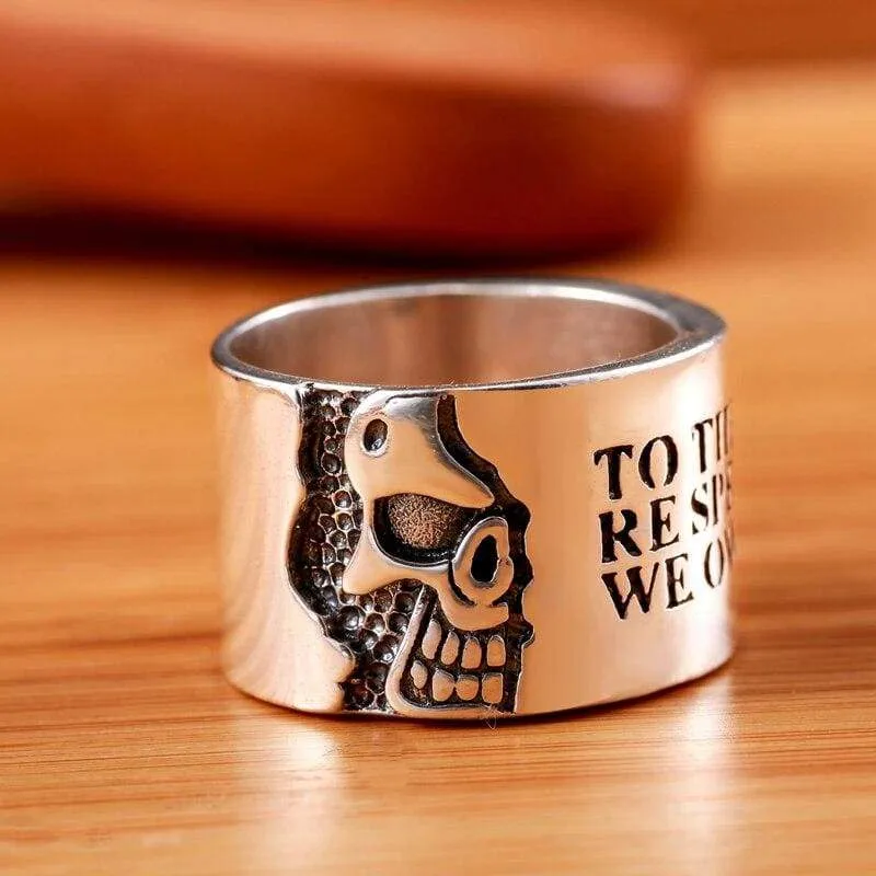 ZABRA Solid Pure 925 Sterling Silver Wide 14mm Skull Motto Fashion Rings For Men Women Vintage Retro Wedding Engagement Jewelry